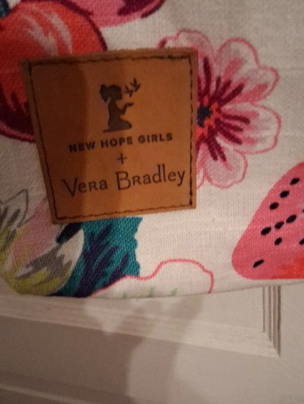 Vera Bradley White Floral Tote with Pink, Teal, Green Accents